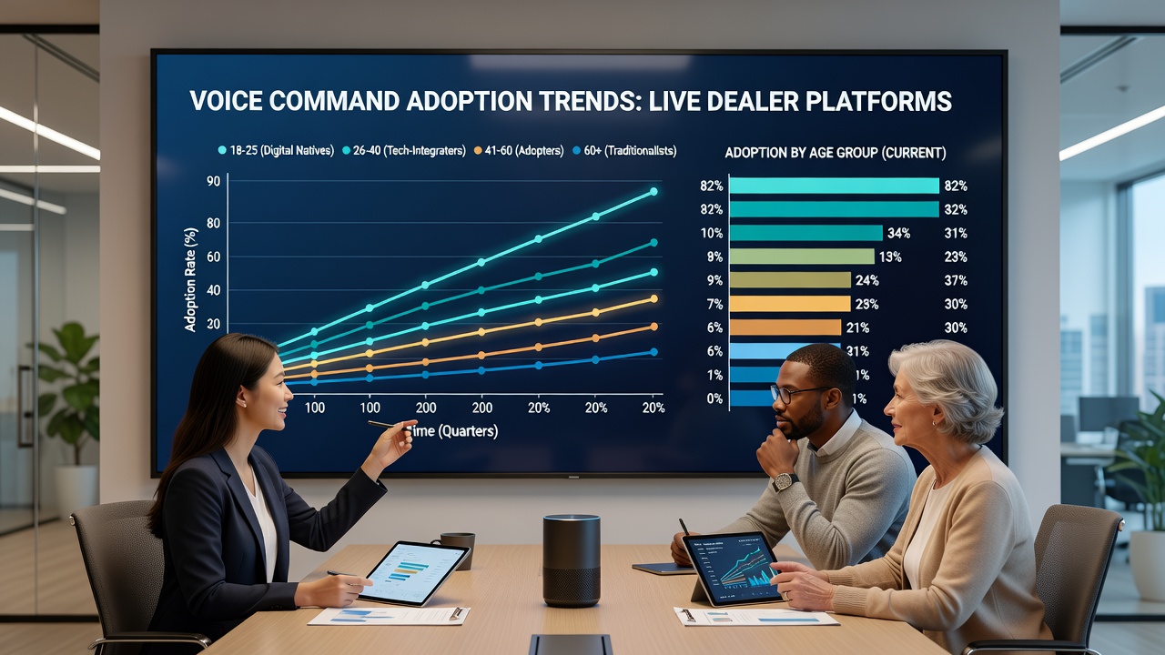 Chart showing voice command usage rates by age group in live dealer platforms during 2025 and early 2026