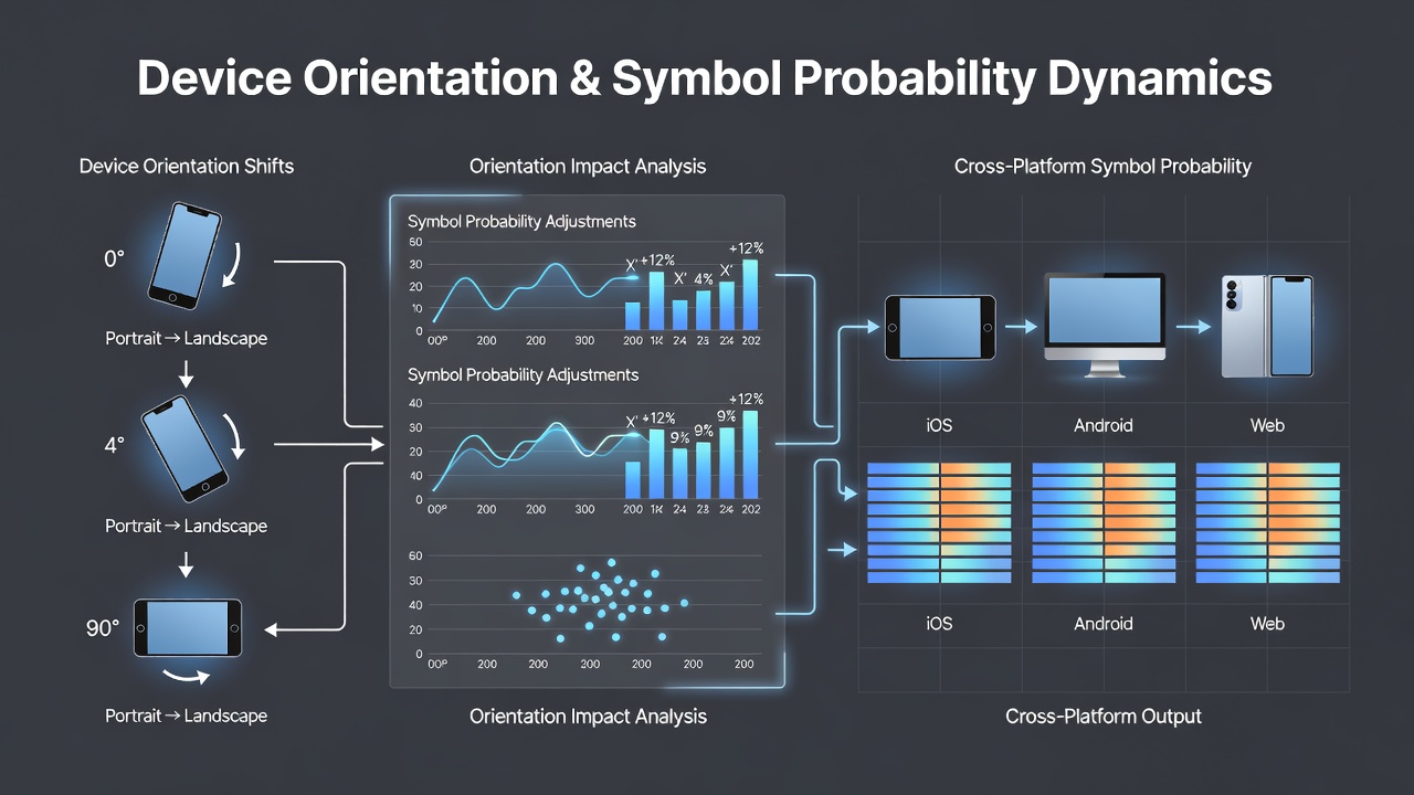 Cross-platform reel interface displaying symbol probability charts and orientation shift metrics
