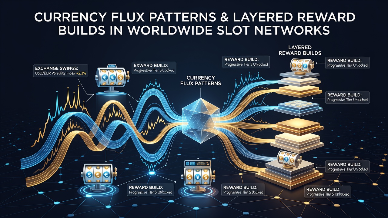 Global currency exchange rate charts overlaid on digital slot network interfaces showing reward tier structures