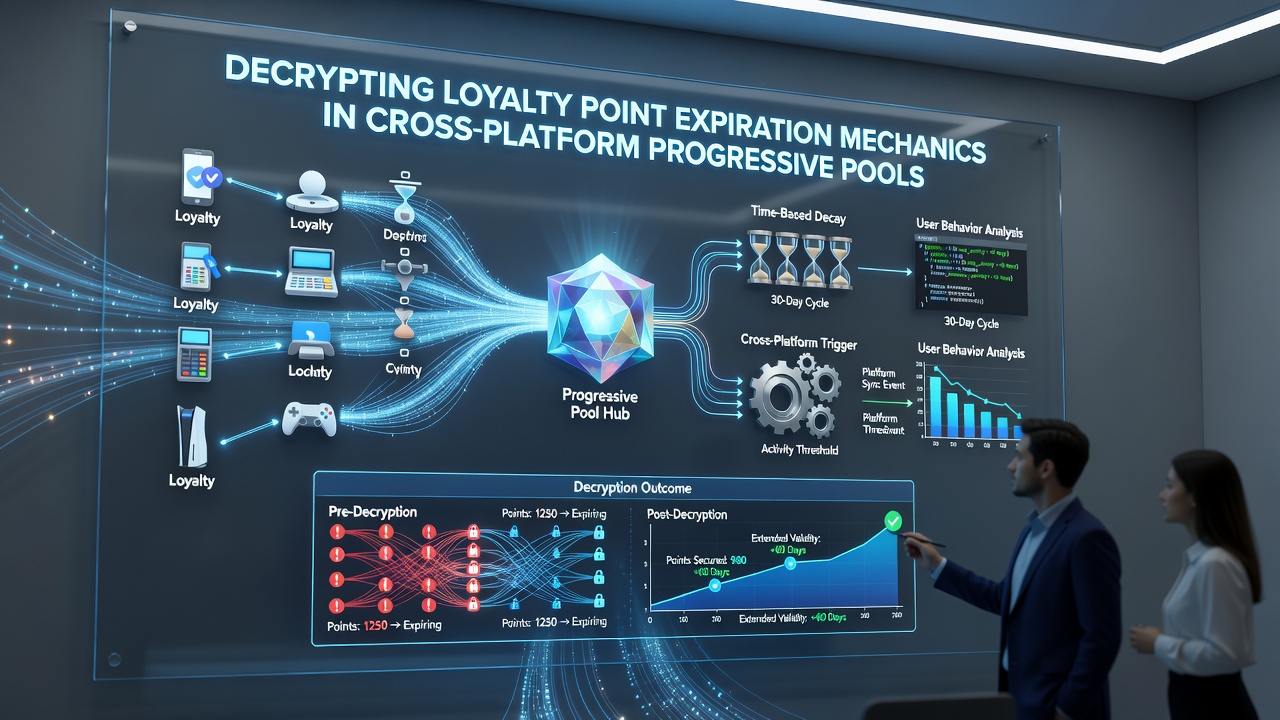 Technical diagram illustrating loyalty point flow between mobile, desktop and progressive jackpot servers