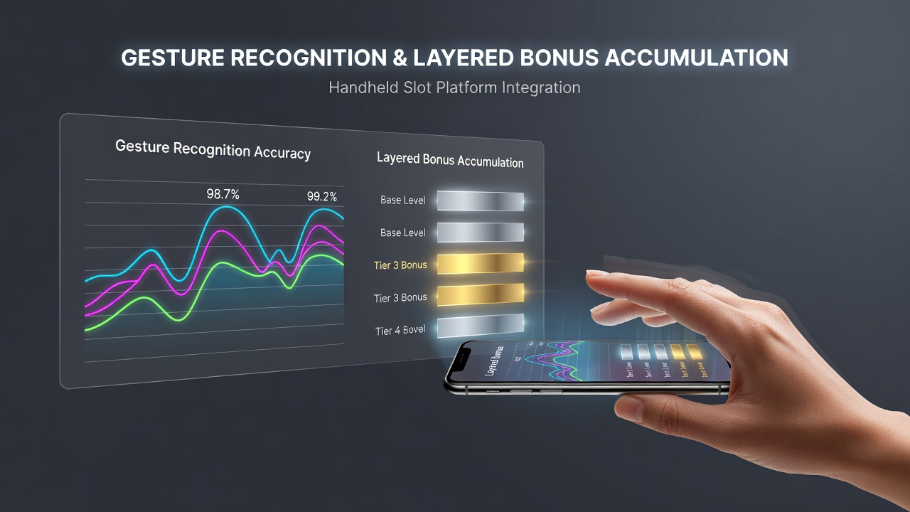 Close-up of handheld device showing layered bonus meter during gesture interaction