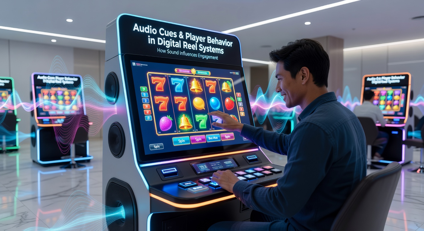 Close-up view of digital reels with synchronized sound visualization bars and player engagement metrics displayed on screen