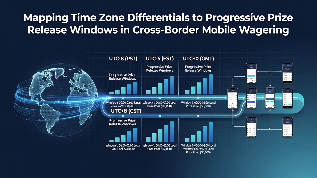Mobile device interface displaying synchronized prize release countdown across multiple time zones with server clock comparison