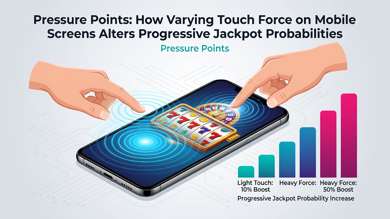 Data visualization of touch force metrics influencing jackpot probability distributions across aggregator networks